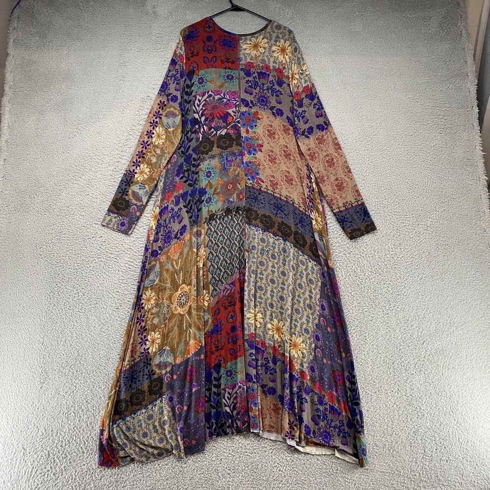 Natural Life Maxi Dress Womens XL Patchwork Floral Boho Jersey Long Sleeve - Picture 9 of 13
